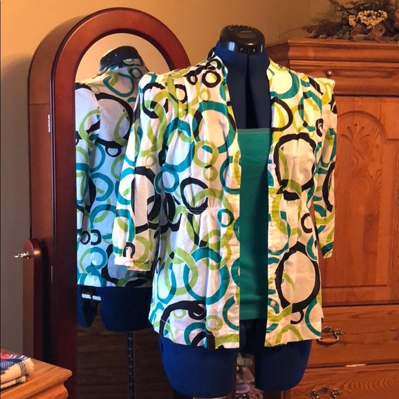 Ann Taylor Geometric print 3/4 sleeve top+ - Picture 1 of 6